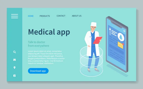Лендінгова сторінка медичного веб-сайту, медична заявка, лікар біля телефону з медичною заявкою — стоковий вектор