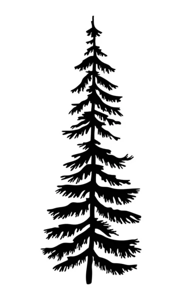 Black silhouette of fir-tree, christmas tree, simple raster icon, nature concept, black tree — Stock Vector