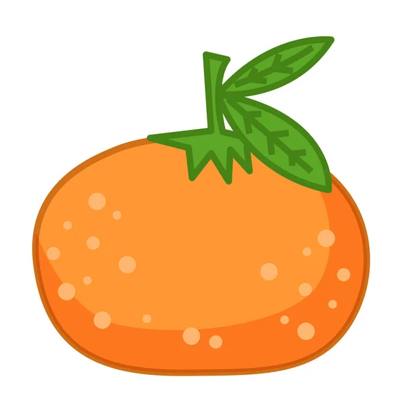 Laranja ou tangerina com folhas verdes, citrinos, fruta doce de verão isolado no ícone branco, simples — Vetor de Stock