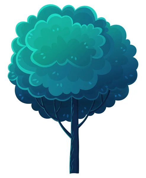 Высокое лиственное дерево, изолированное на голубом. Лесная растительность, темно-синяя листва, пышная корона. Плоское изображение — стоковый вектор