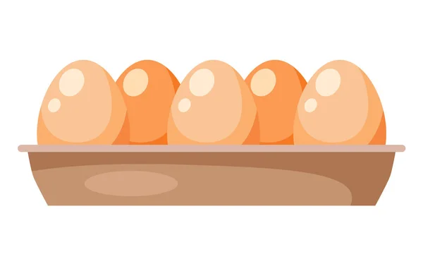 Uova di pollo in scatola di cartone isolata su sfondo bianco. Vassoio di cartone con uova marroni — Vettoriale Stock