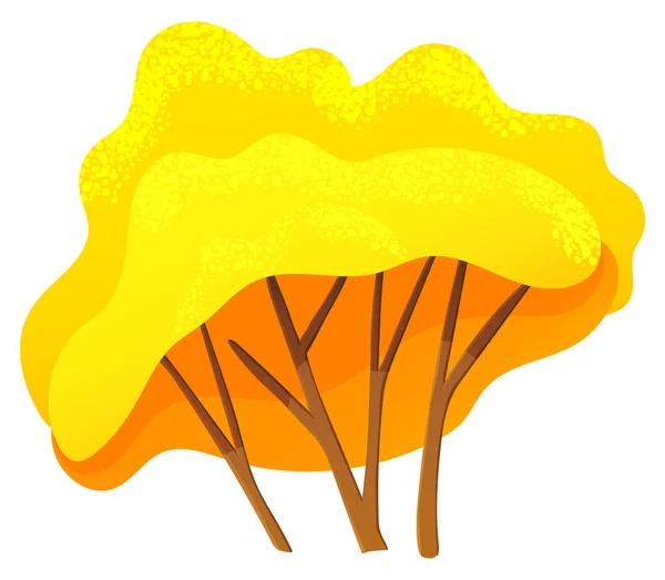 Arbre d'automne jaune brillant avec une couronne luxuriante, un tronc brun mince et des branches isolées sur blanc — Image vectorielle