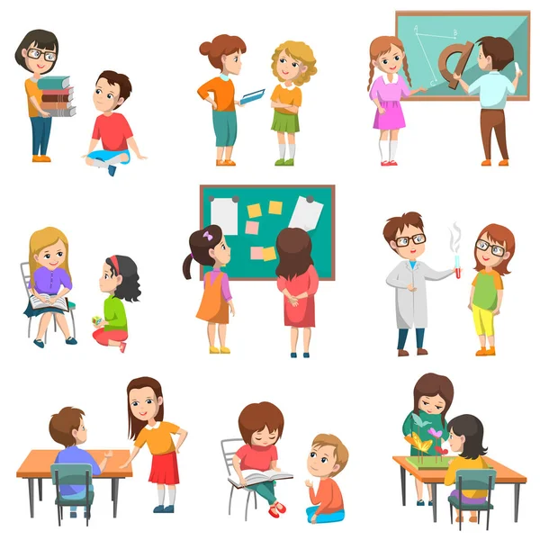 Grundschulerziehung, Kinder mit Lehrern — Stockvektor