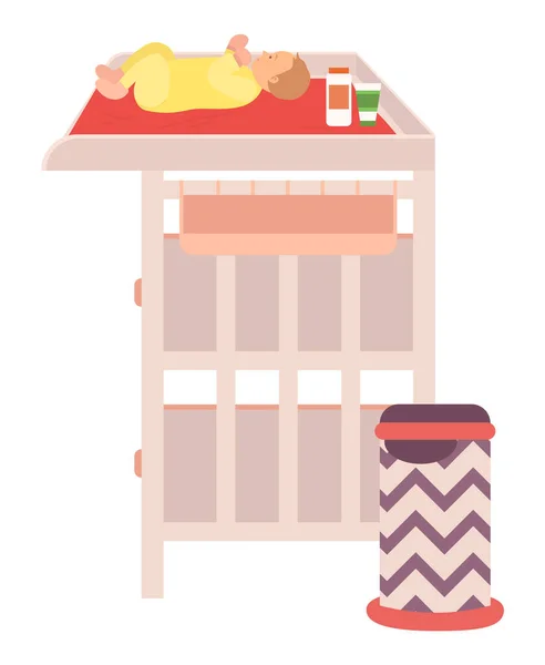 Naissance allongée sur une table à langer, vecteur infantile — Image vectorielle