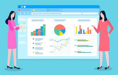 Grafikler ve grafiklerle takım çalışması konsepti, işbirliği ve tartışma grafiksel iş raporu