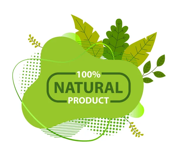 Produto natural sinal verde com folhas de árvore e lettering logotipo conceito ecológico. Estilo de vida saudável —  Vetores de Stock