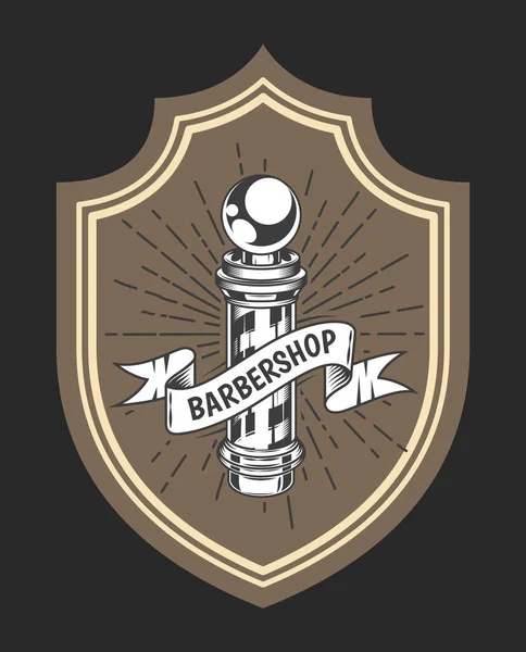 Логотип парикмахерской в виде бейджа или этикетки. Логотип парикмахерской, эмблема с шестом — стоковый вектор