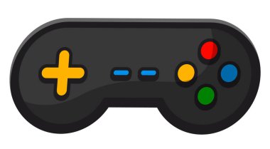 Gamepad video oyun denetleyici, çok renkli düğmeleri olan siyah joystick, uzak oyun düzenleyici