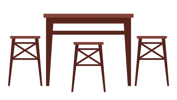Mesa y taburetes, muebles de interior o exterior. Mobiliario comedor sobre fondo blanco — Archivo Imágenes Vectoriales