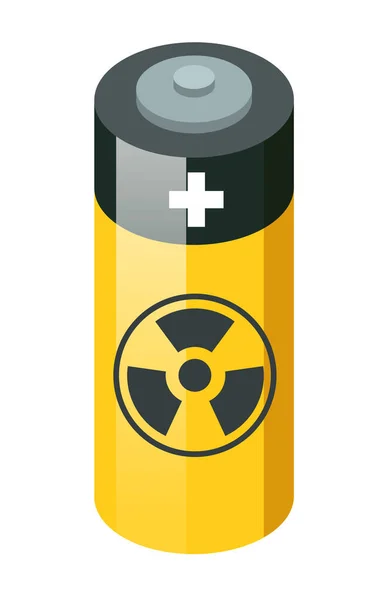 Batería con señal de advertencia radiactiva círculo amarillo. Símbolo vector de advertencia de radiactividad — Vector de stock