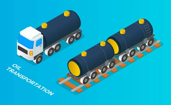 Camión con tanque para el transporte de carga fluida. Petróleo petróleo transporte tanque coche vector — Vector de stock