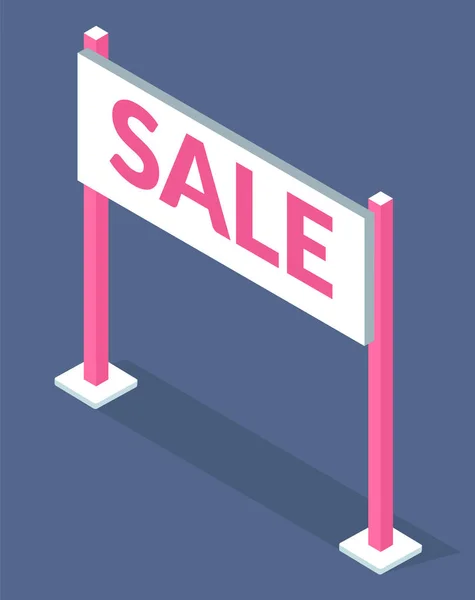 Ilustração do sinal de venda branco com letras rosa sobre fundo cinzento. Sinal de venda promocional — Vetor de Stock