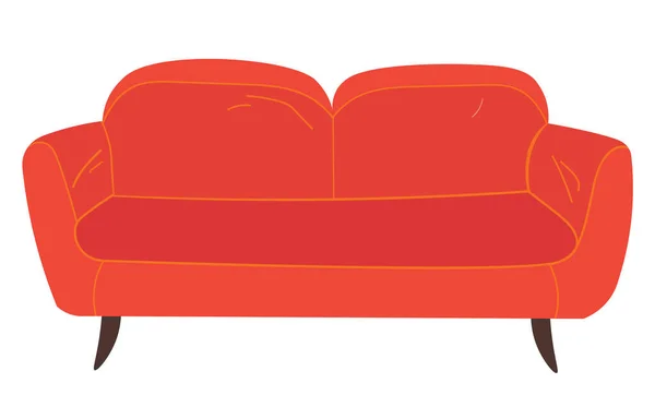 Retro piros színű kanapé. Nappali bútorok design koncepció modern belső tér, puha kanapé — Stock Vector