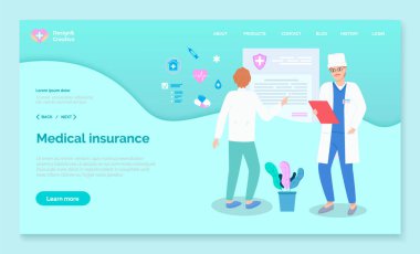 Sağlık sitesinin iniş sayfası, sağlık sigortası, hayat planlaması, hayat ve para tasarrufu, web sitesi