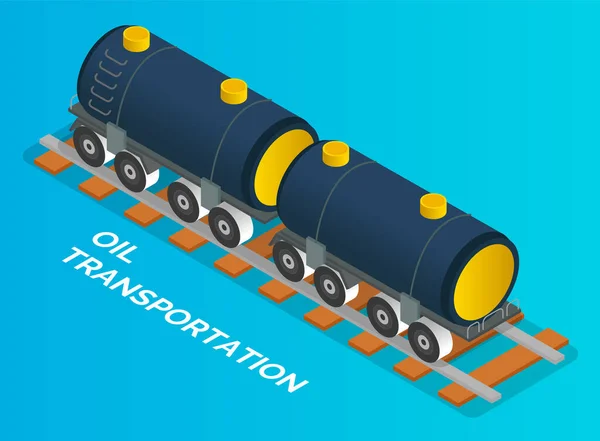 Transport von Öl im Zug, Eisenbahnwaggon, Lieferung von Gefahrenflüssigkeit, Fahrzeug für Öl — Stockvektor