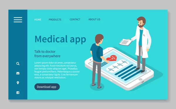 Online consultation with doctor, medical app, doctor and patient, medical website, isometric — Stock Vector