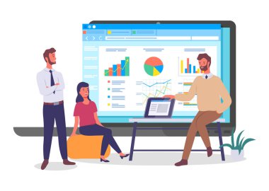 İnternet sitesinde veri, grafik, grafik, bilgi grafikleri analiz eden işadamları, programcılar, programcılar