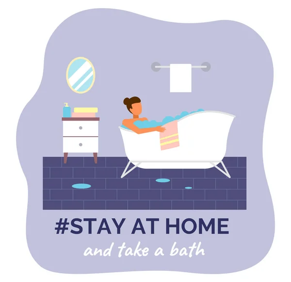Rimanere a casa e fare il bagno rilassante, le persone di auto-isolamento, attività a casa durante il tempo di quarantena — Vettoriale Stock