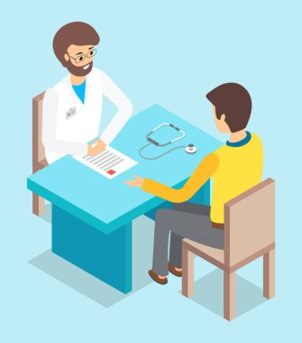 Adam hasta danışmanlık masada oturan, terapist ve hasta, klinik konsepti