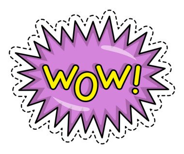 Vay be, etiket ya da etiket, etrafında noktalı çerçeve, çizgi roman harfleri, mor yazı tipi ve sarı yazı tipi.