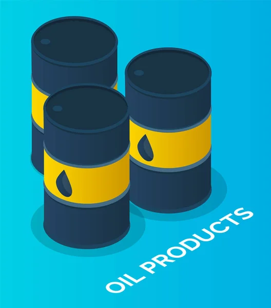 Industria petrolera, barriles con productos petrolíferos, símbolos aislados, almacenamiento, tanque, cisterna con aceite — Vector de stock