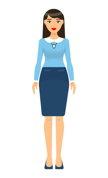 Mujer de negocios aislada con elegante falda y blusa turquesa, dresscode de trabajador de negocios — Vector de stock