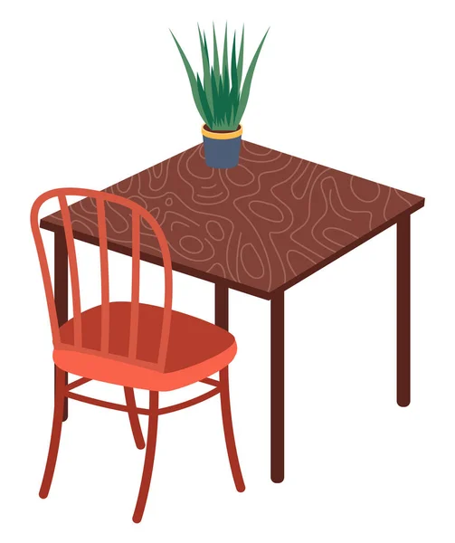 Изолированное кресло, стол с зеленым растением в горшке, стильная современная мебель для дома или офиса — стоковый вектор