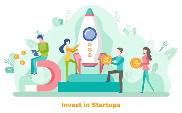 Atração de Capital, Startup Tech, Invest Vector — Vetor de Stock