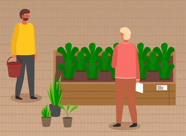 Os cientistas controlam o crescimento de plantas em uma caixa de madeira. Regue a colheita. Agricultura urbana moderna —  Vetores de Stock