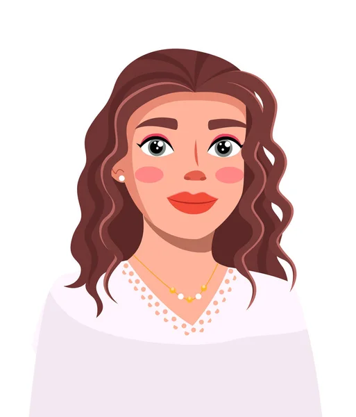 Beautiful young woman with make-up and hairstyle, blogger, streamer, presenter. Flat vector image — Stock Vector