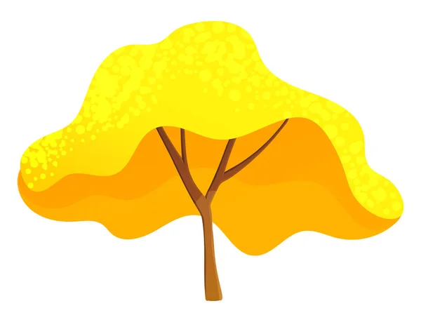 黄色明亮的秋天树，头冠郁郁葱葱，树干细长，枝条与白色隔离 — 图库矢量图片