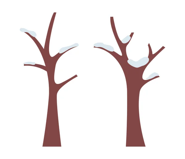 Árboles helados desnudos, hibernación, nieve en árboles. Árbol sin follaje, tronco de árbol. Imagen de vector plano — Vector de stock