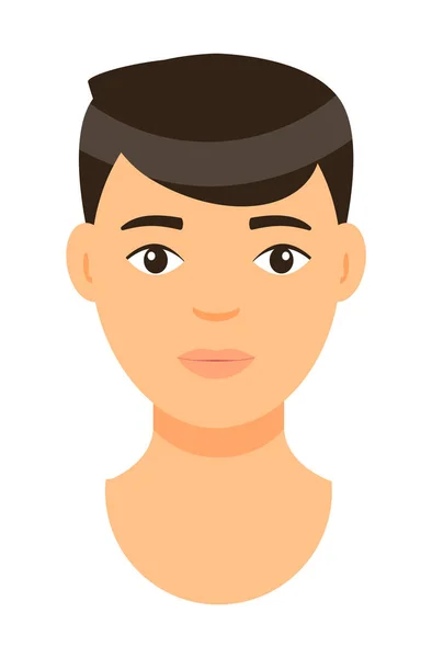 Avatar van bruinharige jongeman geïsoleerd op blanke, blanke persoon, gezicht van blanke man, gebruiker — Stockvector