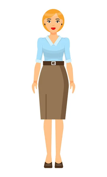 Vestida de trabalhador de escritório, mulher de negócios vestindo pano de estilo de escritório, saia, blusa, avatar feminino —  Vetores de Stock