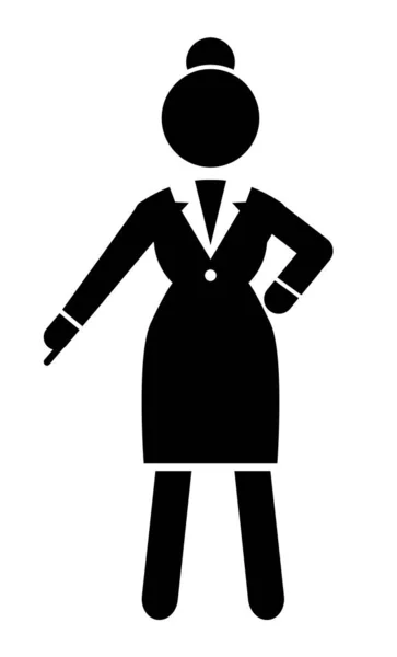 Affärskvinna porträtt, svart person pekar nedåt, visa något med handen — Stock vektor
