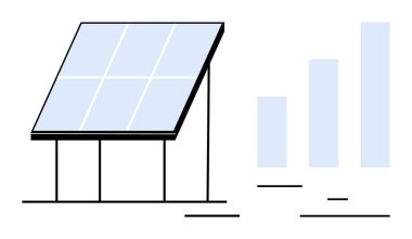 Güneş paneli yenilenebilir enerji çıkışı artışını gösteren çizelgenin yanında temiz enerji üretiyor. Sürdürülebilirlik, çevre, enerji verimliliği, yenilik, ilerleme, teknoloji, basit