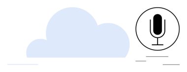 Mikrofonun yanında mavi bulut ses tanıma, konuşma işleme ve bulut depolama özelliklerini vurguluyor. Teknoloji, veri, üretkenlik, iş akışı, ses hizmetleri, dijital iletişim sade iniş için ideal