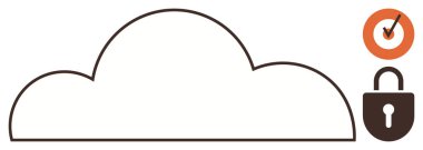 Güvenlik için asma kilit ve güven için turuncu çemberde işaretli bulut anahatları. Bulut hesaplama, veri güvenliği, hizmet güvenilirliği, güven, teknoloji, iş, yenilik için idealdir. Basit düz