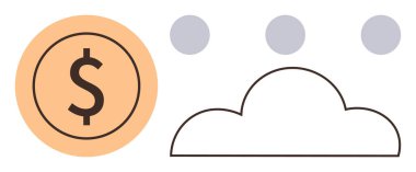 Dolar işaretli sikke, bulut çizgisi ve üç nokta. Finans, teknoloji, bulut hesaplama, tasarruf, yenilikçi yatırım ekonomik stratejisi için idealdir. Basit bir düz metafor.