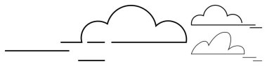 Hareket ve akışkanlığı gösteren doğrusal elementlere bağlı üç basit bulut şekli. Hava, doğa, ağ, veri depolama, iletişim, yaratıcılık, soyut kavramlar için idealdir. Basit düz