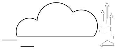 Büyümeyi, ilerlemeyi ve ölçeklenebilirliği sembolize eden yukarı doğru oklu büyük bulut grafiği. Teknoloji, yenilik, iş büyümesi, veri yönetimi, bulut hizmetleri, bağlantı için ideal basit düz