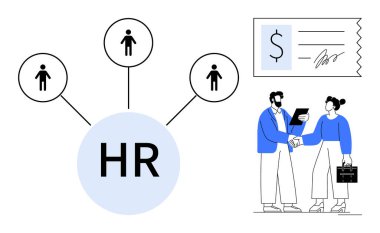 İşçilere bağlı merkez insan kaynakları, maaş bordrolarını ve maaş çizelgesini tartışan çiftler. İşe alım, personel alma, işe alım, maaş bordrosu, iş stratejisi HR süreçleri ve takım çalışması için ideal. Basit.
