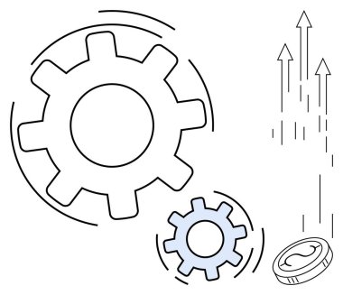 Yükselen bozuk para ve yukarı doğru okların yanında hareket halindeki vitesler, takım çalışmasını, yeniliği, ilerlemeyi, zenginliği, başarıyı, stratejiyi ve gelişmeyi sembolize ediyor. Kavramsal kavramlar için ideal iş başparmakları