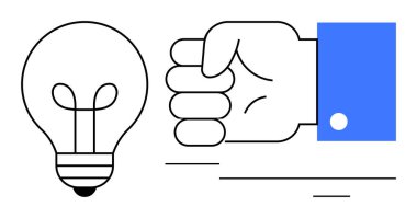 Parlayan ampulün yanındaki kapalı yumruk yaratıcılığı, kararlılığı ve yeniliği vurguluyor. Motivasyon, problem çözme, aksiyon, fikir üretme takım liderliği için idealdir. Basit düz