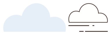 Yatay çizgileri olan şekillendirilmiş bulutun yanında mavi katı bulut. Hava, çevre, internet, veri, depolama, teknoloji, minimalizm temaları için idealdir. Basit düz metafor