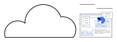 Bulut çizgisi bir ekranda arayüz çizelgeleri, grafikler ve verilerle eşleştirildi. Bulut hesaplama, veri analizi, teknoloji, iş stratejisi, uzaktan erişim, ağ kurmak için ideal