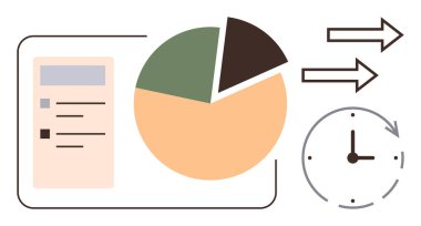 Turta şeması, saat, iş akışı okları ve görev kontrol listesi mevcut analitik, zaman optimizasyonu, ilerleme takibi, verimlilik ve karar verme aşamasında birleştirildi. İş stratejisi verimliliği için ideal