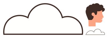 İnsan profili ile birlikte geniş bir bulut çizgisi, hayal gücünü, yaratıcılığı ve bağlantıları simgeliyor. Beyin fırtınası, yenilik, işbirliği, tasarım, psikoloji eğitimi için ideal