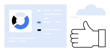 Turta grafiği ve takip cihazı, onay, değerlendirme ve veri içgörülerini sembolize eden onay simgesinin yanındaki gösterge panelinde. Raporlama, analitik, takım çalışması, ilerleme, geri bildirim verimliliği için ideal