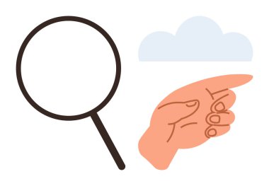 El hareketleri bir buluta doğru, arama, keşif, yenilik, bulut teknolojisi, bilgi erişimi, merak ve analizi sembolize eden bir büyüteç ile eşleştirilir. Keşif için ideal